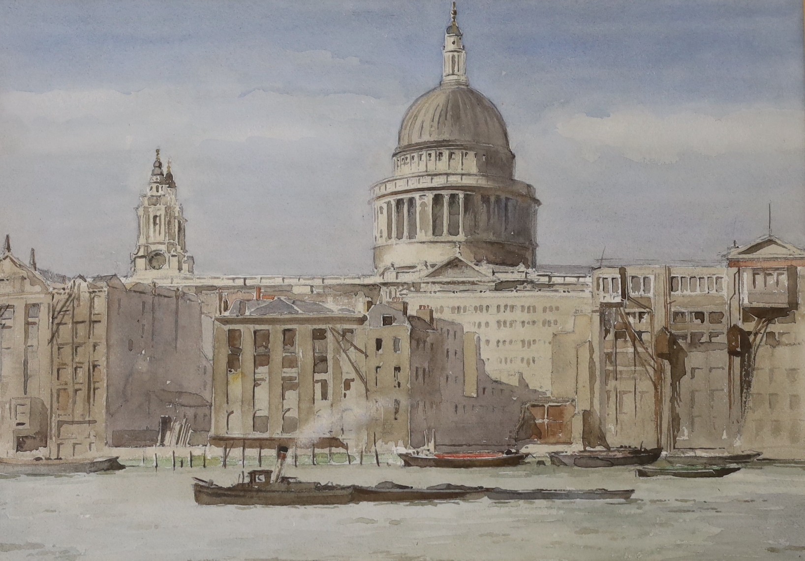 L. Geikie, early 20th century, watercolour, village view from a hilltop, signed and dated 1923, 23 x 32cm, together with two botanical studies, and a watercolour sketch of St. Paul’s, singed Tunstall Small, largest 30 x